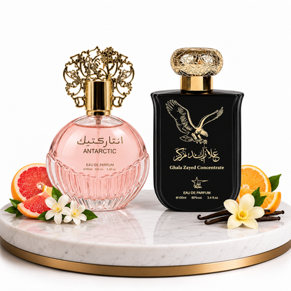 Комплект от 2 ориенталски парфюма (1х Мъжки + 1х Дамски) – 100 ml - Ghala Zayed + Antarctic Pink