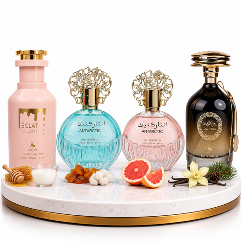 Комплект от 4 арабски парфюма (2х Мъжки + 2х Дамски) 100ML  -  Eclat + Antarctic  Blue + Antarctic Pink + Ibda Al Oud