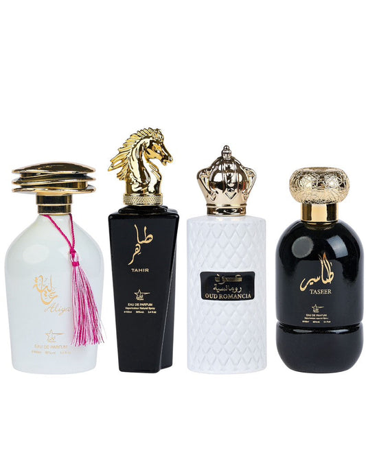 Комплект от 4 ориенталски парфюма (2 дамски + 2 мъжки) - Aliya + Tahir + Oud Romancia + Taseer