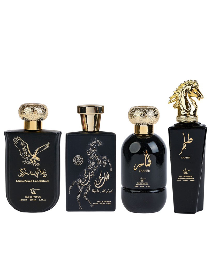 Комплект от 4 мъжки ориенталски парфюма - Ghala Zayed Concentrate + Malik al Lail + Taseer + Tahir 