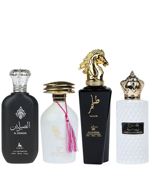 Комплект от 4 ориенталски парфюма (2 дамски + 2 мъжки) - Al Sayadin + Aliya + Tahir + Oud Romania