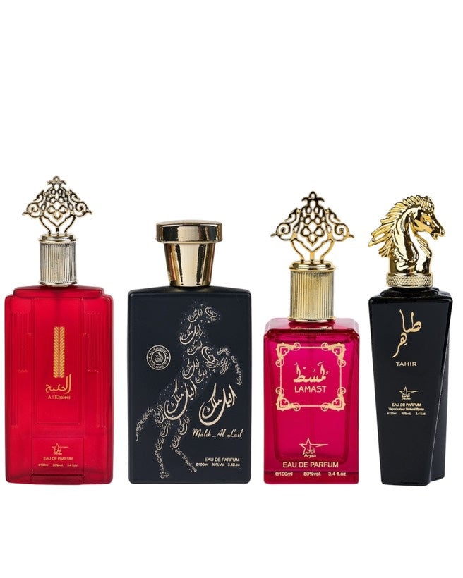 Комплект от 4 ориенталски парфюма (2 дамски + 2 мъжки) - Al Khaleej + Malik al Lail + Lamast + Tahir 