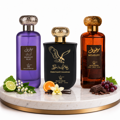 Комплект от 3 мъжки ориенталски парфюма 100ML - Ghala Zayed + Mousuff Brown + Mousuff Blue