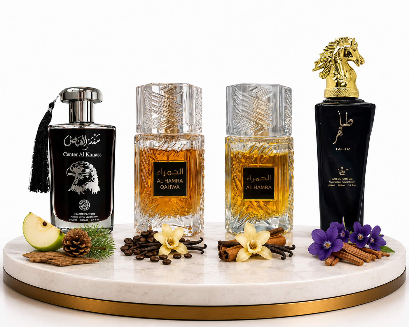 Комплект от 4 арабски мъжки парфюма 100ML - Center Al Kanass Silver + Al Hamra Qahwa + Al Hamra Royal + Tahir