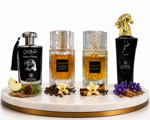 Комплект от 4 арабски мъжки парфюма 100ML - Center Al Kanass Silver + Al Hamra Qahwa + Al Hamra Royal + Tahir