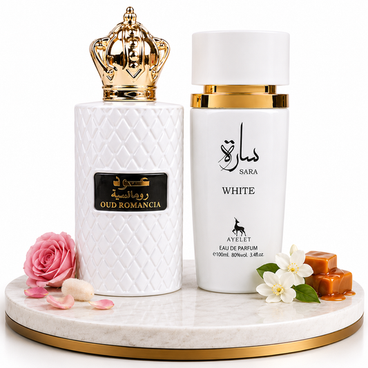 Комплект от 2 дамски ориенталски парфюма 100ML - Sara White + Oud Romancia