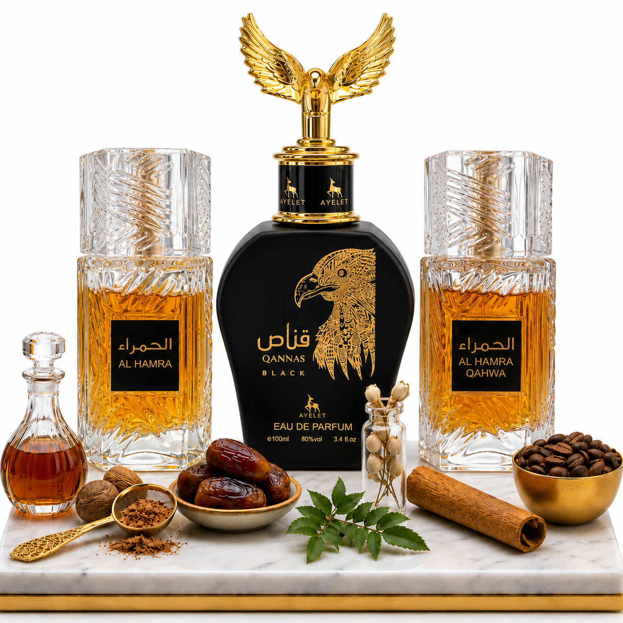 Комплект от 3 мъжки ориенталски парфюма 100ML - Al Hamra Royal  + Qannas Black + Al Hamra Qahwa