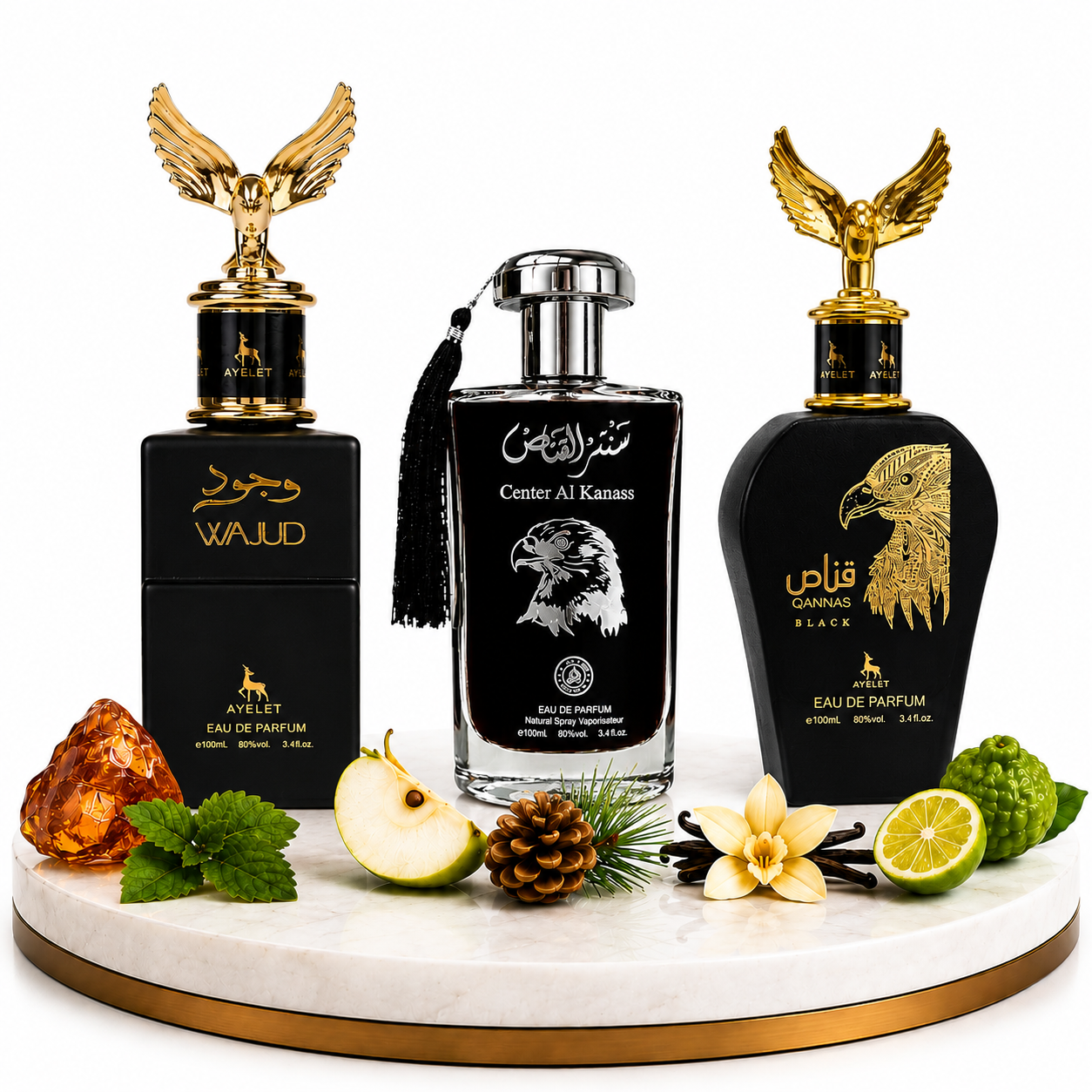 Комплект от 3 мъжки ориенталски парфюма 100ML - Wajud + Center Al Kanass Silver + Qannas Black