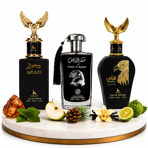 Комплект от 3 мъжки ориенталски парфюма 100ML - Wajud + Center Al Kanass Silver + Qannas Black