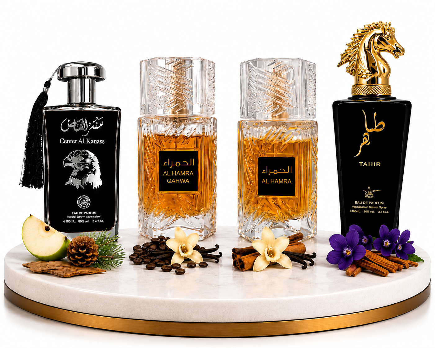 Комплект от 4 арабски мъжки парфюма 100ML - Center Al Kanass Silver + Al Hamra Qahwa + Al Hamra Royal + Tahir
