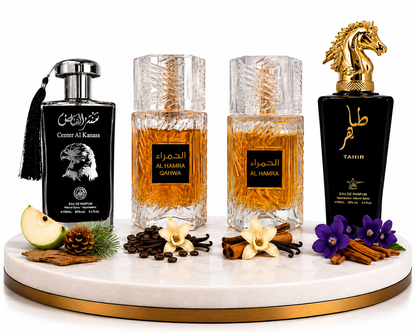 Комплект от 4 арабски мъжки парфюма 100ML - Center Al Kanass Silver + Al Hamra Qahwa + Al Hamra Royal + Tahir