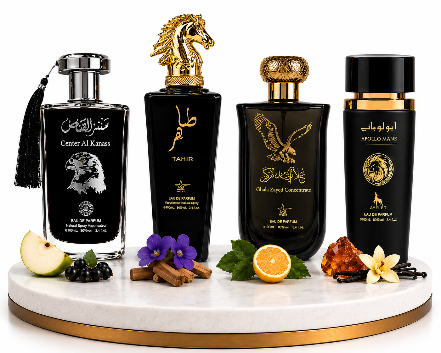 Комплект от 4 арабски мъжки парфюма 100ML - Center Al Kanass Silver + Tahir + Ghala Zayed + Apollo Mane Black