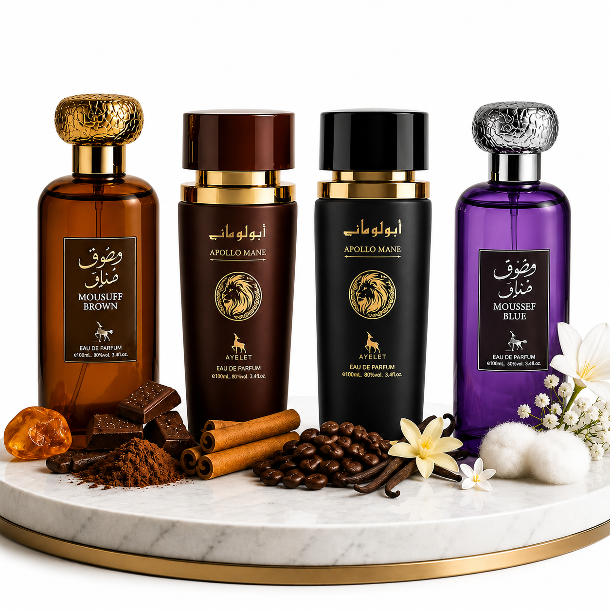 Комплект от 4 арабски мъжки парфюма 100ML - Mousuff Brown + Apollo Brown + Apollo Black + Mousuff Blue