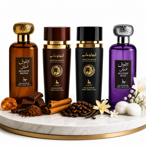 Комплект от 4 арабски мъжки парфюма 100ML - Mousuff Brown + Apollo Brown + Apollo Black + Mousuff Blue