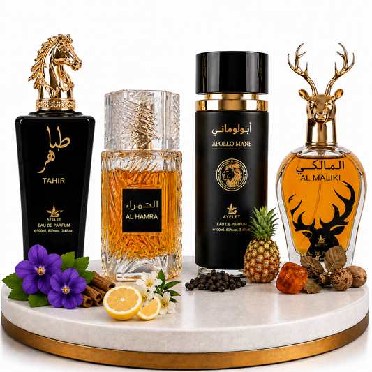 Комплект от 4 арабски мъжки парфюма 100ML - Tahir + Al Hamra + Apollo Mane + Al Maliki