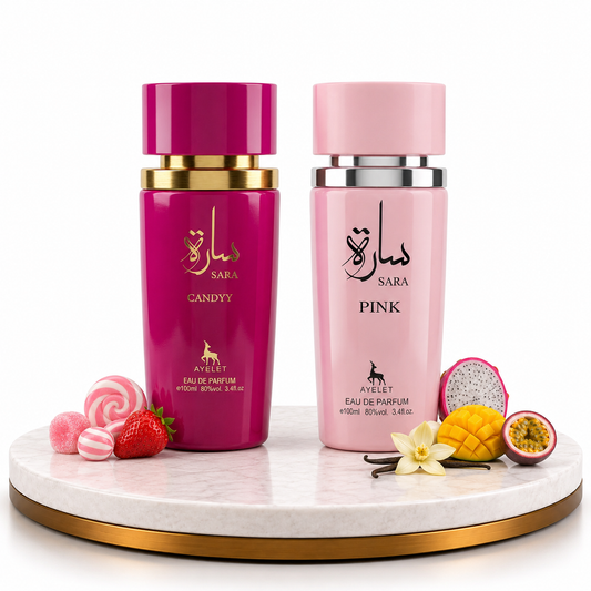 Комплект от 2 дамски ориенталски парфюма 100ML - Sara Pink + Sara Candy