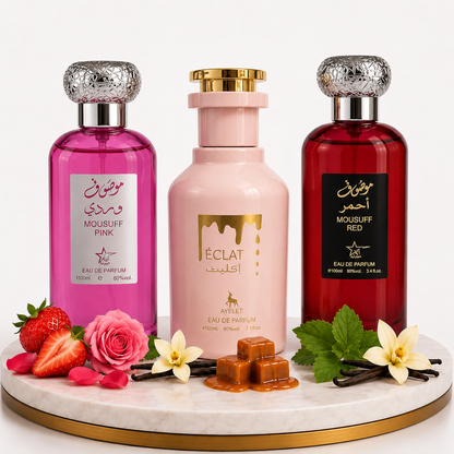 Комплект от 3 дамски ориенталски парфюма - Mousuff Pink + Eclat + Mousuff Red