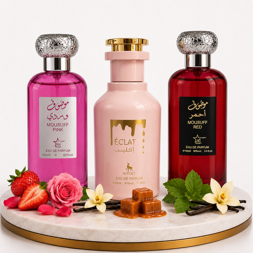Комплект от 3 дамски ориенталски парфюма - Mousuff Pink + Eclat + Mousuff Red