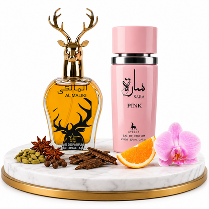 Комплект от 2 ориенталски парфюма (1х Мъжки + 1х Дамски) – 100 ml - Maliki + Sara Pink