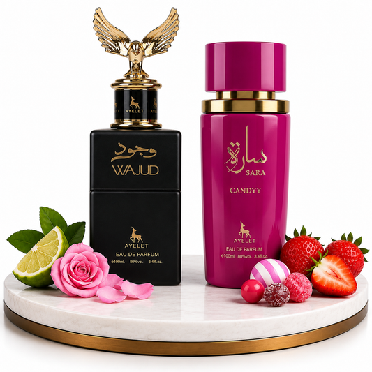 Комплект от 2 ориенталски парфюма (1х Мъжки + 1х Дамски) – 100 ml - Wajud + Sara Candy