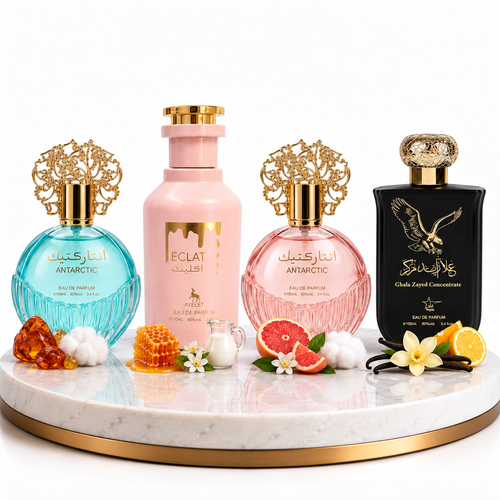Комплект от 4 арабски парфюма (2х Мъжки + 2х Дамски) 100ML  -  Eclat + Antarctic Blue + Antarctic Pink + Ghala Zayed