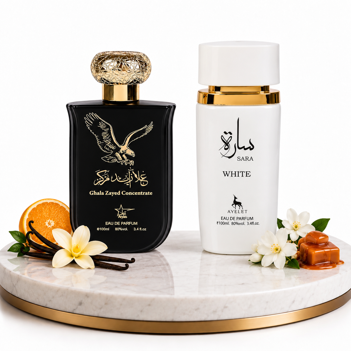Комплект от 2 ориенталски парфюма (1х Мъжки + 1х Дамски) – 100 ml - Ghala Zayed + Sara White