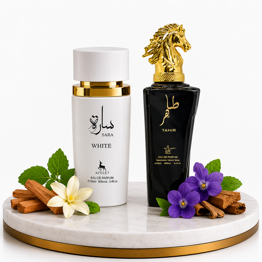 Комплект от 2 ориенталски парфюма (1х Мъжки + 1х Дамски) – 100 ml - Sara White + Tahir