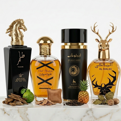 Комплект от 4 арабски мъжки парфюма 100ML - Tahir + Oud Modern + Apollo Mane + Al Maliki