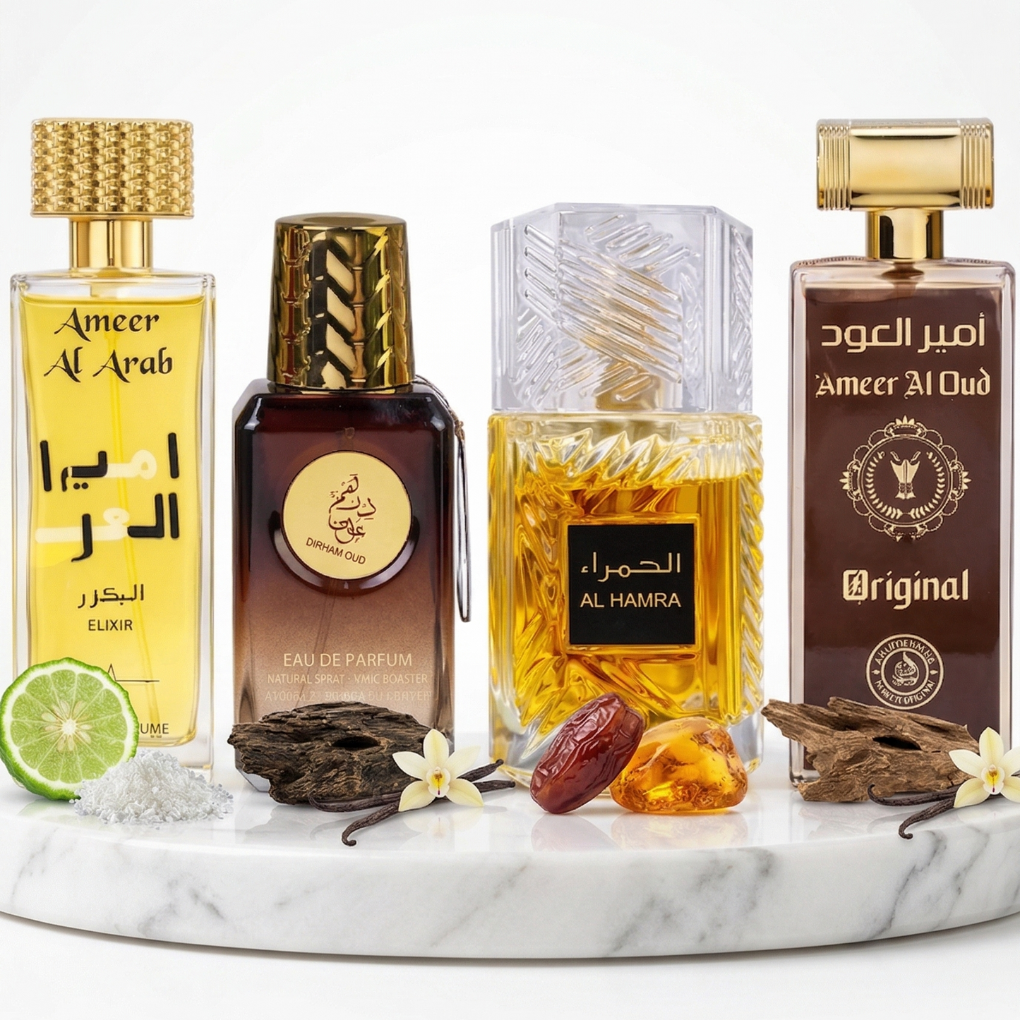 Комплект от 4 арабски мъжки парфюма 100ML - Ameer Al Arab Elixir + Dirham Oud + Al Hamra + Ameer Al Oud Original