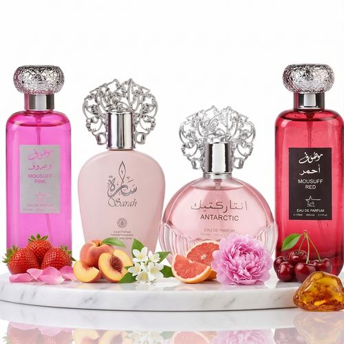 Комплект от 4 арабски дамски парфюма 100ML - Mousuff Pink + Sarah + Antarctic + Mousuff Red