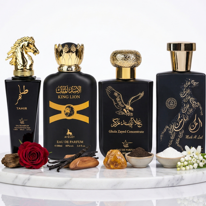 Комплект от 4 арабски мъжки парфюма 100ML - Tahir + King Lion + Ghala Zayed + Malik Al Lail