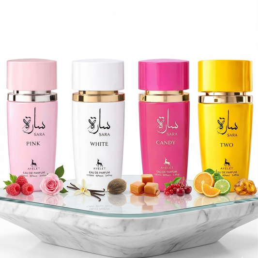 Комплект от 4 арабски дамски парфюма 100ML - Sara Pink + Sara White + Sara Candy + Sara Two