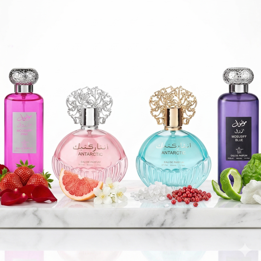 Комплект от 4 арабски парфюма (2х Мъжки + 2х Дамски) 100ML - Mousuff Pink + Antarctic Pink + Antarctic Blue + Mousuff Blue