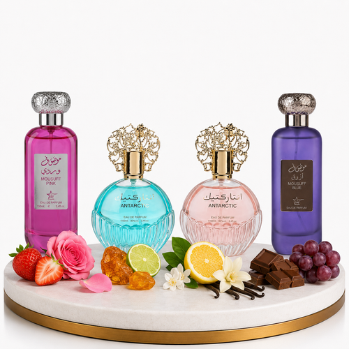 Комплект от 4 арабски парфюма (2х Мъжки + 2х Дамски) 100ML  -  Mousuff Pink + Antarctic Blue + Antarctic Pink +Mousuff Blue