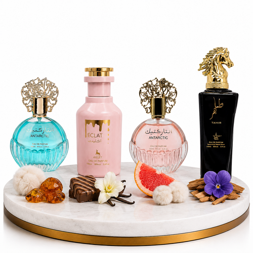 Комплект от 4 арабски парфюма (2х Мъжки + 2х Дамски) 100ML  -  Antarctic Blue + Eclat + Antarctic Pink + Tahir