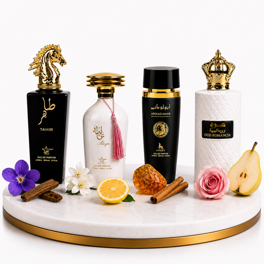 Комплект от 4 арабски парфюма (2х Мъжки + 2х Дамски) 100ML  - Tahir + Aliya + Apollo Mane Black + Oud Romancia
