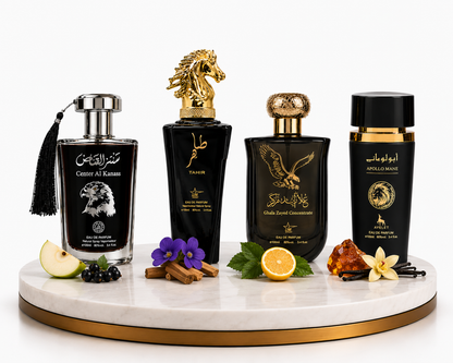 Комплект от 4 арабски мъжки парфюма 100ML - Center Al Kanass Silver + Tahir + Ghala Zayed + Apollo Mane Black
