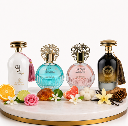 Комплект от 4 арабски парфюма (2х Мъжки + 2х Дамски) 100ML  -  Aliya + Antarctic  Blue + Antarctic Pink + Ibda Al Oud