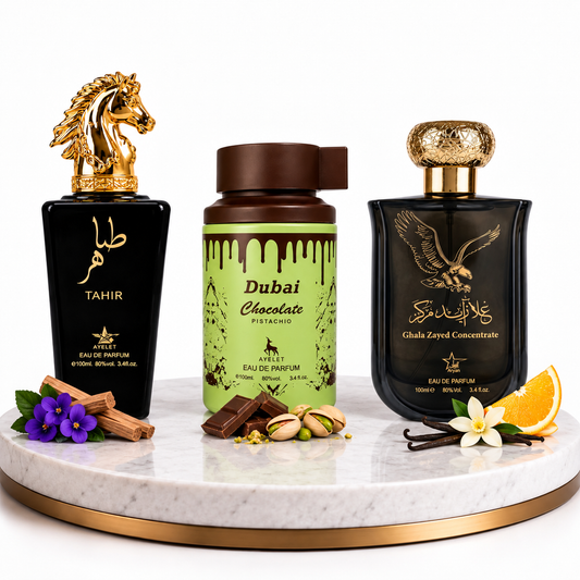 Комплект от 3 мъжки ориенталски парфюма 100ML - Ghala Zayed + Tahir +Dubai Chocolate