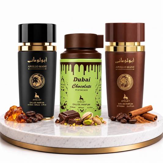 Комплект от 3 мъжки ориенталски парфюма 100ML - Apollo Black + Dubai Chocolate + Apollo Brown