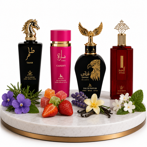 Комплект от 4 арабски парфюма (2х Мъжки + 2х Дамски) 100ML  - Tahir + Sara Candy + Qannas Black + Al Khaleej