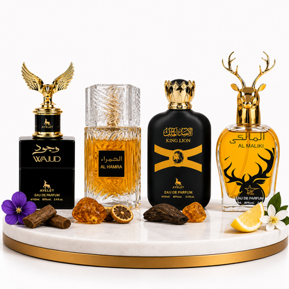Комплект от 4 арабски мъжки парфюма 100ML - Wajud + Al Hamra Royal + King Lion + Maliki