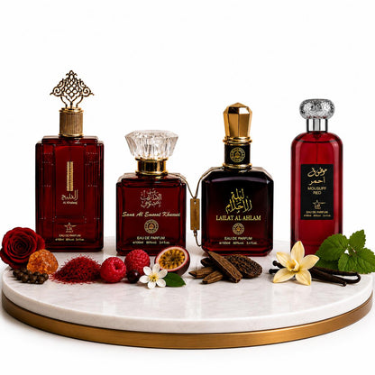 Комплект от 4 арабски дамски парфюма 100ML - Al Khaleej + Sama Al Emarat + Lailat Al Ahlam + Mousuff Red