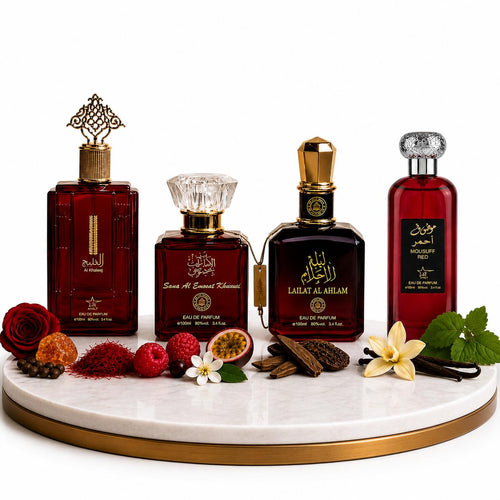 Комплект от 4 арабски дамски парфюма 100ML - Al Khaleej + Sama Al Emarat + Lailat Al Ahlam + Mousuff Red