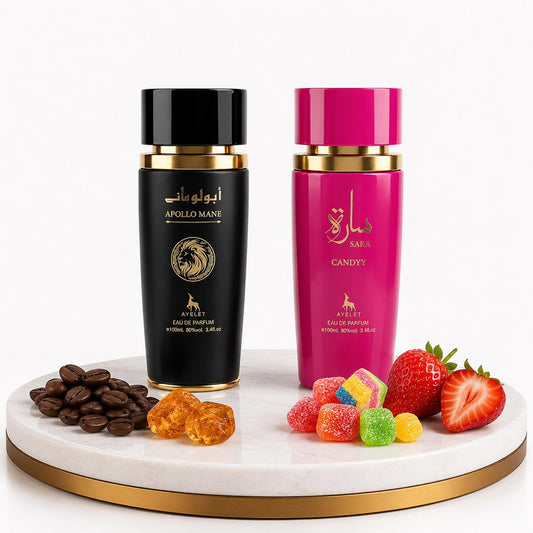 Комплект от 2 ориенталски парфюма (1х Мъжки + 1х Дамски) – 100 ml - Apollo Black + Sara Candy