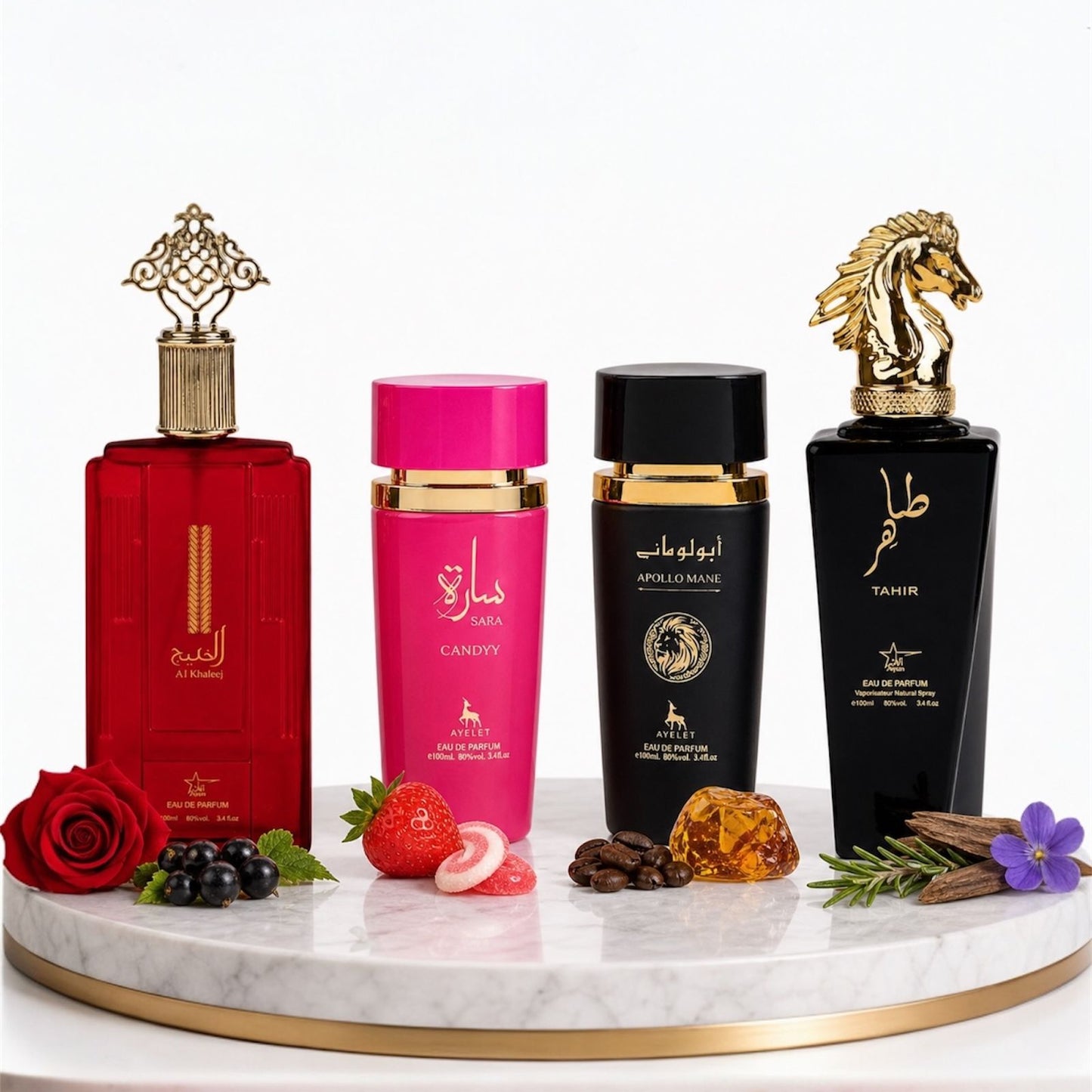Комплект от 4 арабски парфюма (2х Мъжки + 2х Дамски) 100ML  -   Al Khaleej + Sara Candy + Apollo Black + Tahir