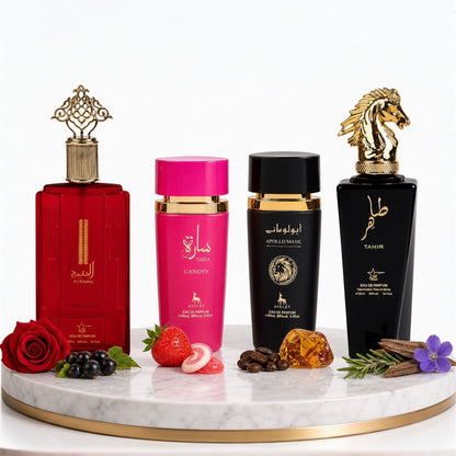 Комплект от 4 арабски парфюма (2х Мъжки + 2х Дамски) 100ML  -   Al Khaleej + Sara Candy + Apollo Black + Tahir