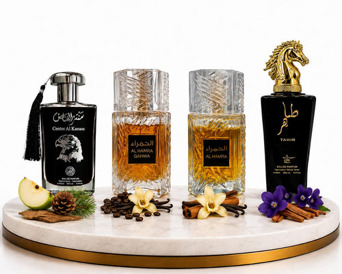 Комплект от 4 арабски мъжки парфюма 100ML - Center Al Kanass Silver + Al Hamra Qahwa + Al Hamra Royal + Tahir