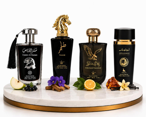 Комплект от 4 арабски мъжки парфюма 100ML - Center Al Kanass Silver + Tahir + Ghala Zayed + Apollo Mane Black