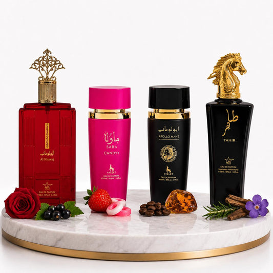 Комплект от 4 арабски парфюма (2х Мъжки + 2х Дамски) 100ML  -   Al Khaleej + Sara Candy + Apollo Black + Tahir